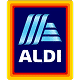 Aldi logo with blue background and bold white "ALDI" text.